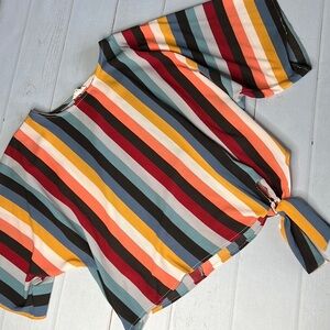 Hyped Unicorn - Striped Loose Fit Blouse with Knot Tie - Size Small